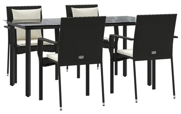 5 részes fekete polyrattan kerti étkezőgarnitúra párnákkal