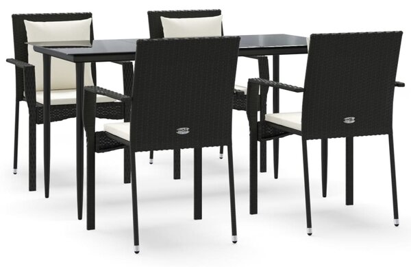 5 részes fekete polyrattan kerti étkezőgarnitúra párnákkal
