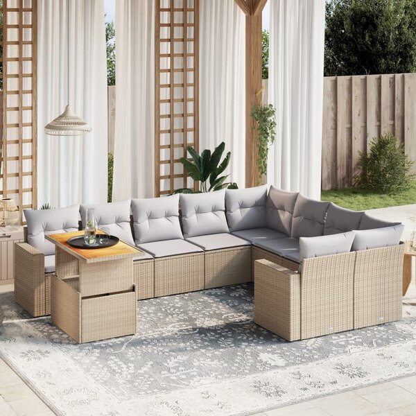 VidaXL Polyrattan Kerti Ülőgarnitúra - 10 részes - Bézs