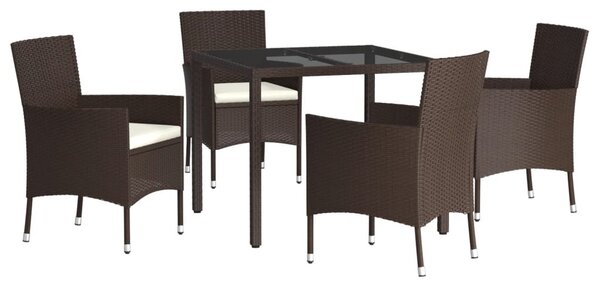 5 részes barna polyrattan kerti étkezőgarnitúra párnákkal