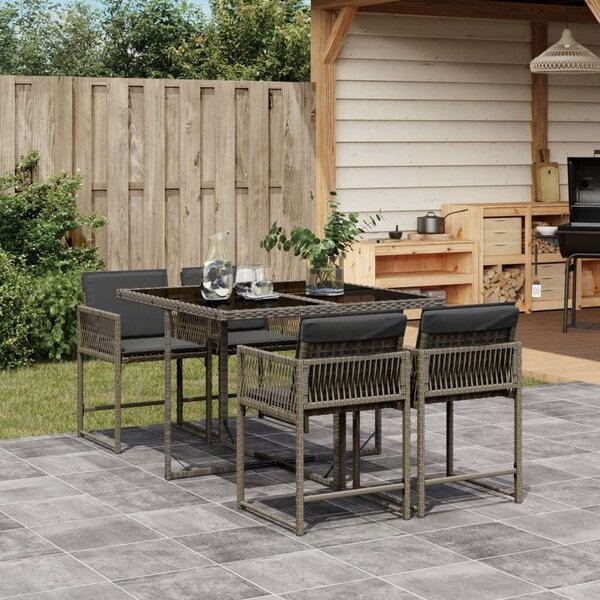 Polyrattan Kerti Étkezőgarnitúra - 5 részes - Szürke