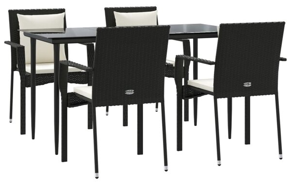 5 részes fekete polyrattan kerti étkezőgarnitúra párnákkal