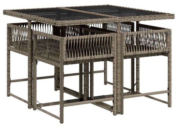 Polyrattan Kerti Étkezőgarnitúra - 5 részes - Szürke