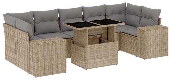Polyrattan Kerti Ülőgarnitúra - 8 részes - Bézs