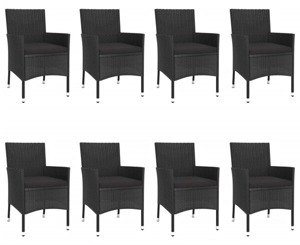 9 részes fekete polyrattan kerti étkezőgarnitúra párnákkal