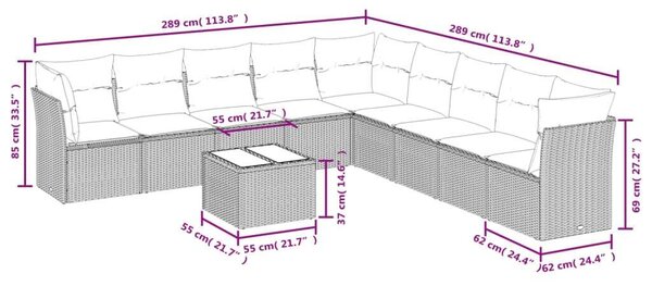 VidaXL Polyrattan Kerti Ülőgarnitúra - 10 részes - Bézs