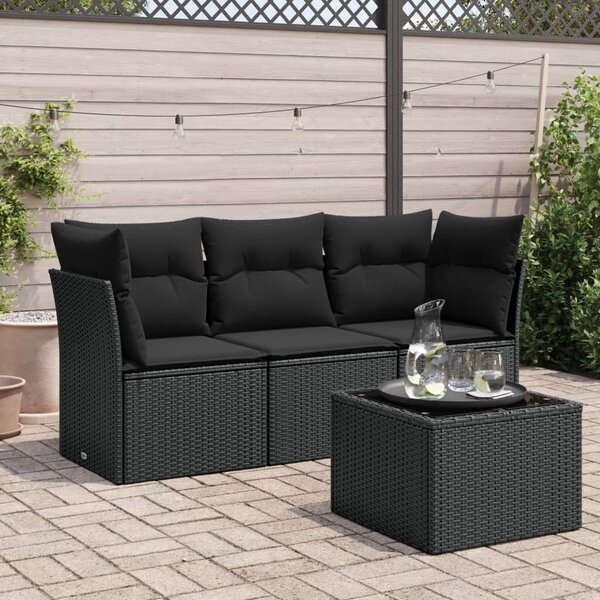 VidaXL 4 Részes Kerti Ülőgarnitúra - Fekete Polyrattan