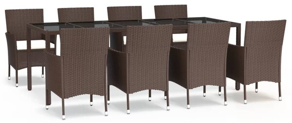 9 részes barna polyrattan kerti étkezőgarnitúra párnákkal