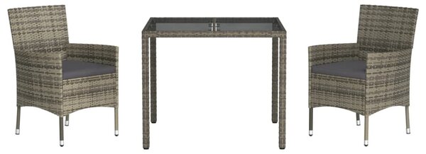 3 részes szürke polyrattan kerti étkezőgarnitúra párnával