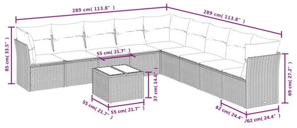 VidaXL Polyrattan Kerti Ülőgarnitúra - 10 részes - Bézs