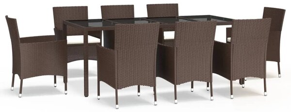 9 részes barna polyrattan kerti étkezőgarnitúra párnákkal