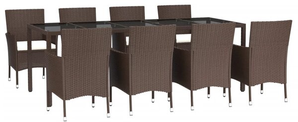 9 részes barna polyrattan kerti étkezőgarnitúra párnákkal