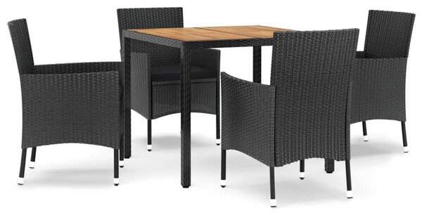 5 részes fekete polyrattan kerti étkezőgarnitúra párnákkal