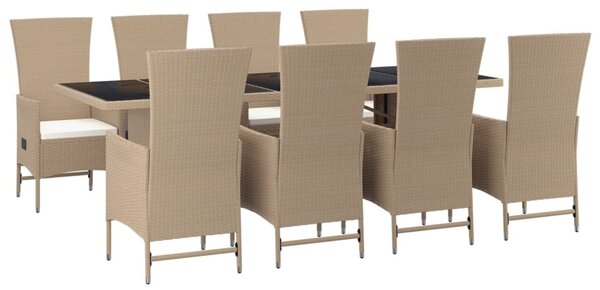 9 részes bézs polyrattan kerti étkezőgarnitúra párnákkal