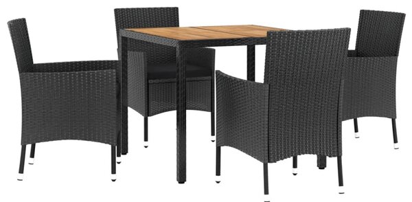 5 részes fekete polyrattan kerti étkezőgarnitúra párnákkal