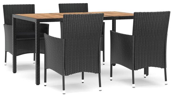 5 részes fekete polyrattan kerti étkezőgarnitúra párnákkal