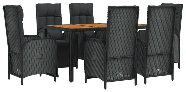 7 részes fekete polyrattan kerti étkezőgarnitúra párnával