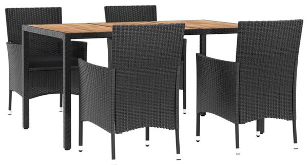 5 részes fekete polyrattan kerti étkezőgarnitúra párnákkal