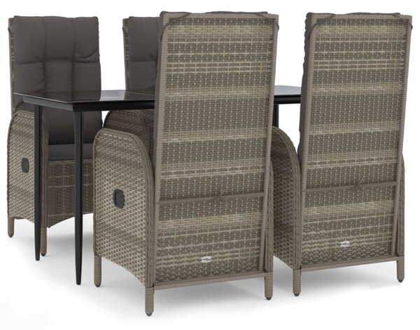 5 részes fekete és szürke polyrattan kerti étkezőszett párnával
