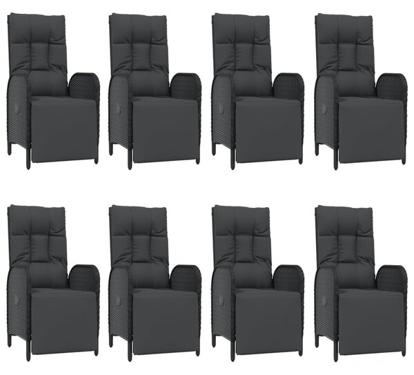 9 részes fekete polyrattan kerti étkezőgarnitúra párnákkal