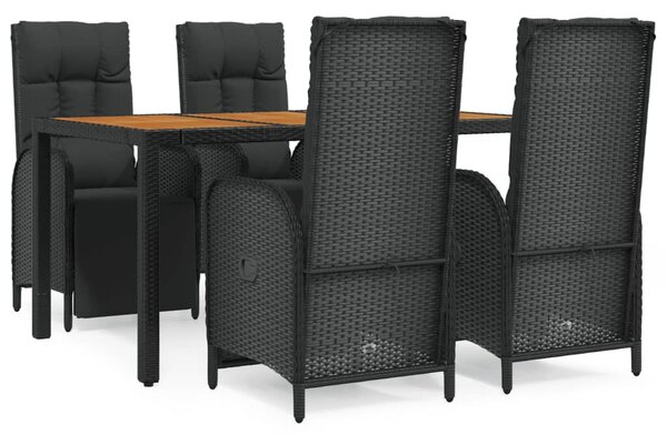 5 részes fekete polyrattan kerti étkezőgarnitúra párnákkal
