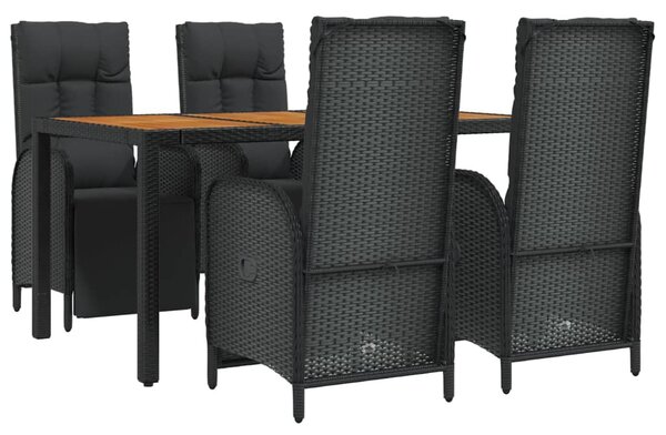 5 részes fekete polyrattan kerti étkezőgarnitúra párnákkal