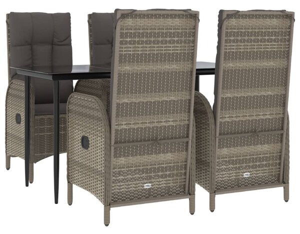 5 részes fekete és szürke polyrattan kerti étkezőszett párnával
