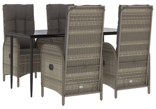 5 részes fekete és szürke polyrattan kerti étkezőszett párnával