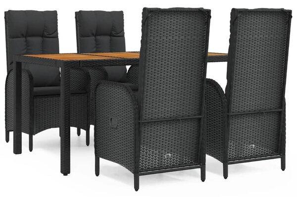 5 részes fekete polyrattan kerti étkezőgarnitúra párnákkal