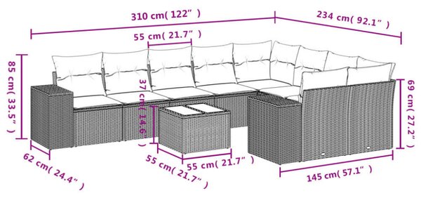 VidaXL Polyrattan Kerti Ülőgarnitúra - 10 részes - Bézs