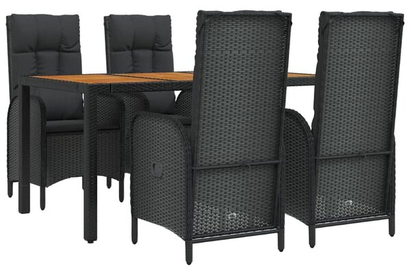 5 részes fekete polyrattan kerti étkezőgarnitúra párnákkal