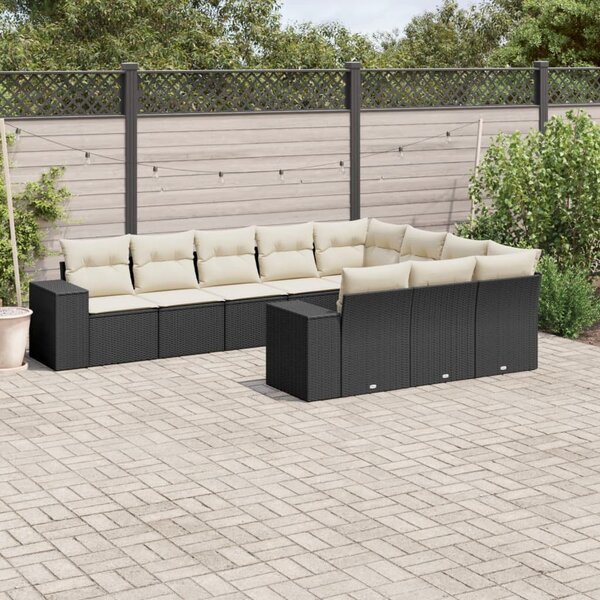 VidaXL Polyrattan Kerti Ülőgarnitúra - 10 részes - Fekete