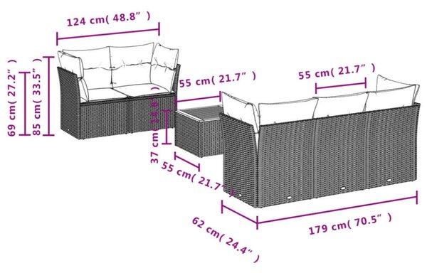 VidaXL 6 részes szürke polyrattan kerti ülőgarnitúra párnákkal