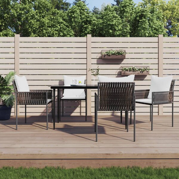 5 részes polyrattan és acél kerti étkezőgarnitúra párnával