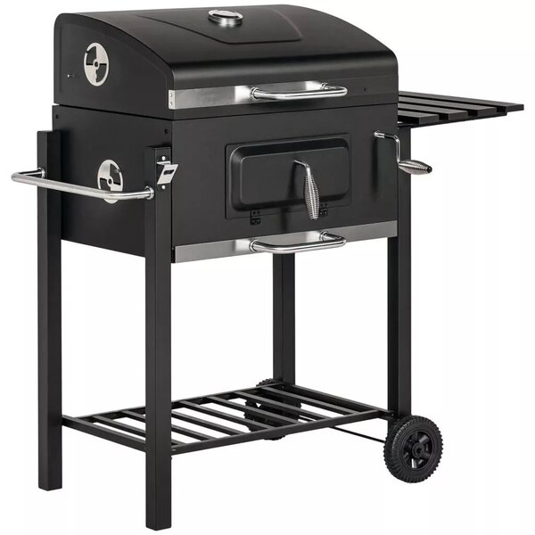 Outsunny Faszenes grillsütő, BBQ füstölő, 1 polc, 1 törölközőtartó, 2 grillrács, fekete