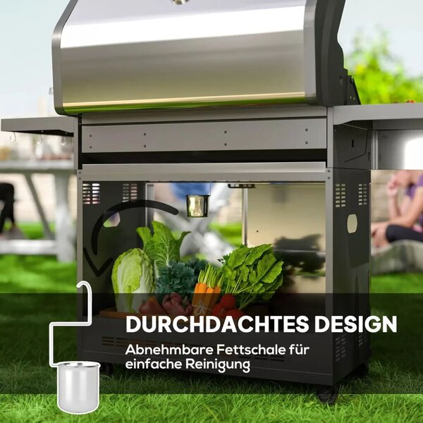 Outsunny Gázgrill 8500BTU, grillkocsi 6 rozsdamentes acél égővel, hőmérővel, nyomásszabályozóval, ezüst