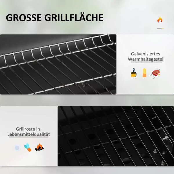 Outsunny Faszenes grillsütő, BBQ füstölő, 1 polc, 1 törölközőtartó, 2 grillrács, fekete