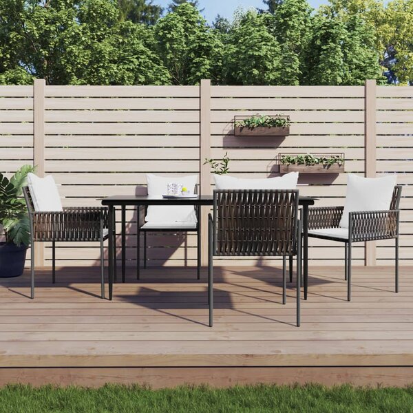 5 részes polyrattan és acél kerti étkezőgarnitúra párnával