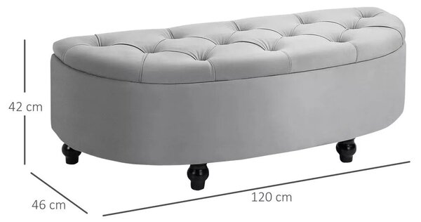 HOMCOM Tárolópad, Kárpitozott pad bársonyhatású bevonattal, tárolósláda falábakkal, 120 x 46 x 42 cm, szürke