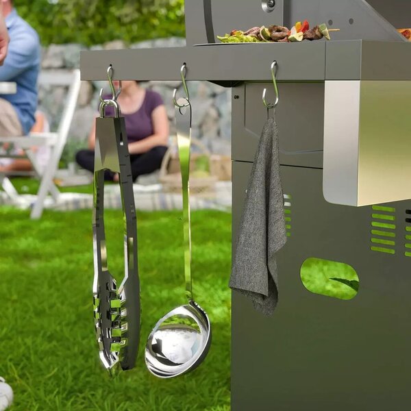 Outsunny Gázgrill 8500BTU, grillkocsi 6 rozsdamentes acél égővel, hőmérővel, nyomásszabályozóval, ezüst