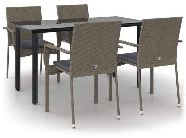 5 részes fekete és szürke polyrattan kerti étkezőszett párnával