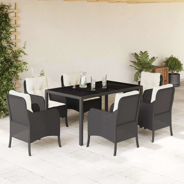 VidaXL Polyrattan Kerti Étkezőgarnitúra - 7 részes - Fekete