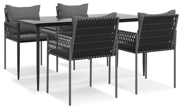 5 részes polyrattan és acél kerti étkezőgarnitúra párnával