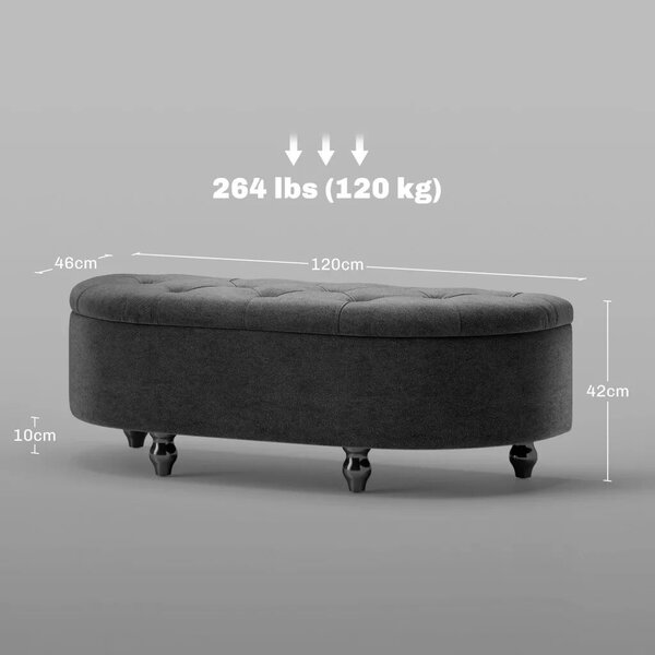 HOMCOM Puff tárolóval, kárpitozott, lágyan záródó fedéllel, bársonyhatású, 120 x 46 x 42 cm, sötétszürke