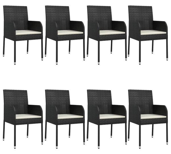 9 részes fekete polyrattan kerti étkezőgarnitúra párnákkal