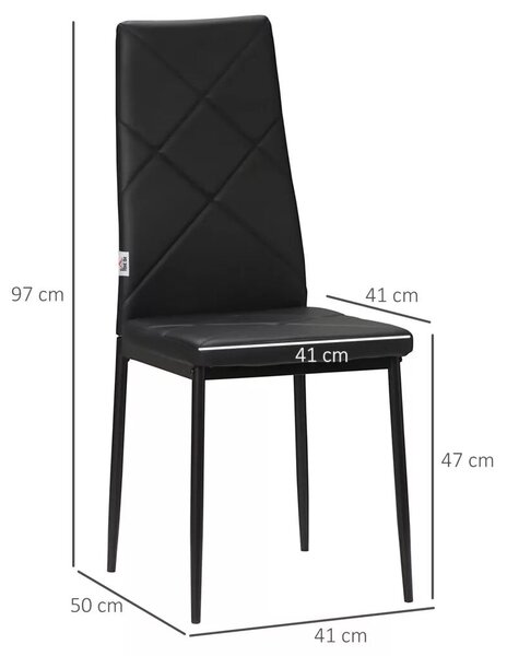 HOMCOM 4 db-os étkezőszék szett, konyhai székek, modern dizájn, 41 cm x 50 cm x 97 cm, fekete