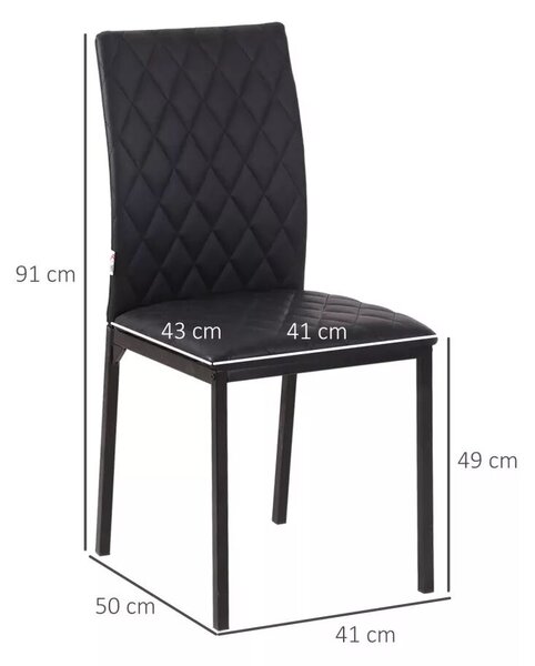 HOMCOM 4 db-os étkezőszék szett konyhai székek 41 cm x 50 cm x 91 cm, fekete