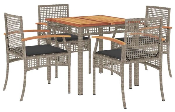 VidaXL - 5 részes Kerti Étkezőgarnitúra - Szürke Polyrattan