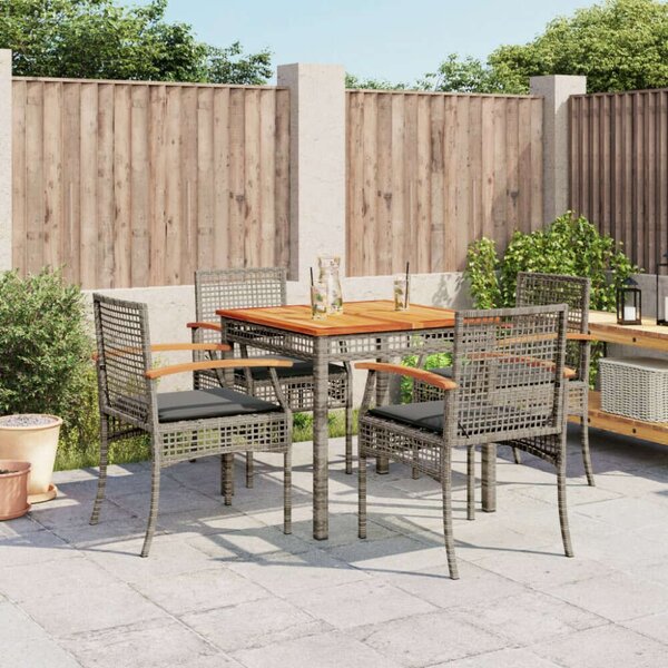 VidaXL - 5 részes Kerti Étkezőgarnitúra - Szürke Polyrattan