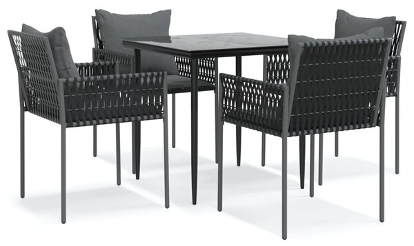 5 részes polyrattan és acél kerti étkezőgarnitúra párnával